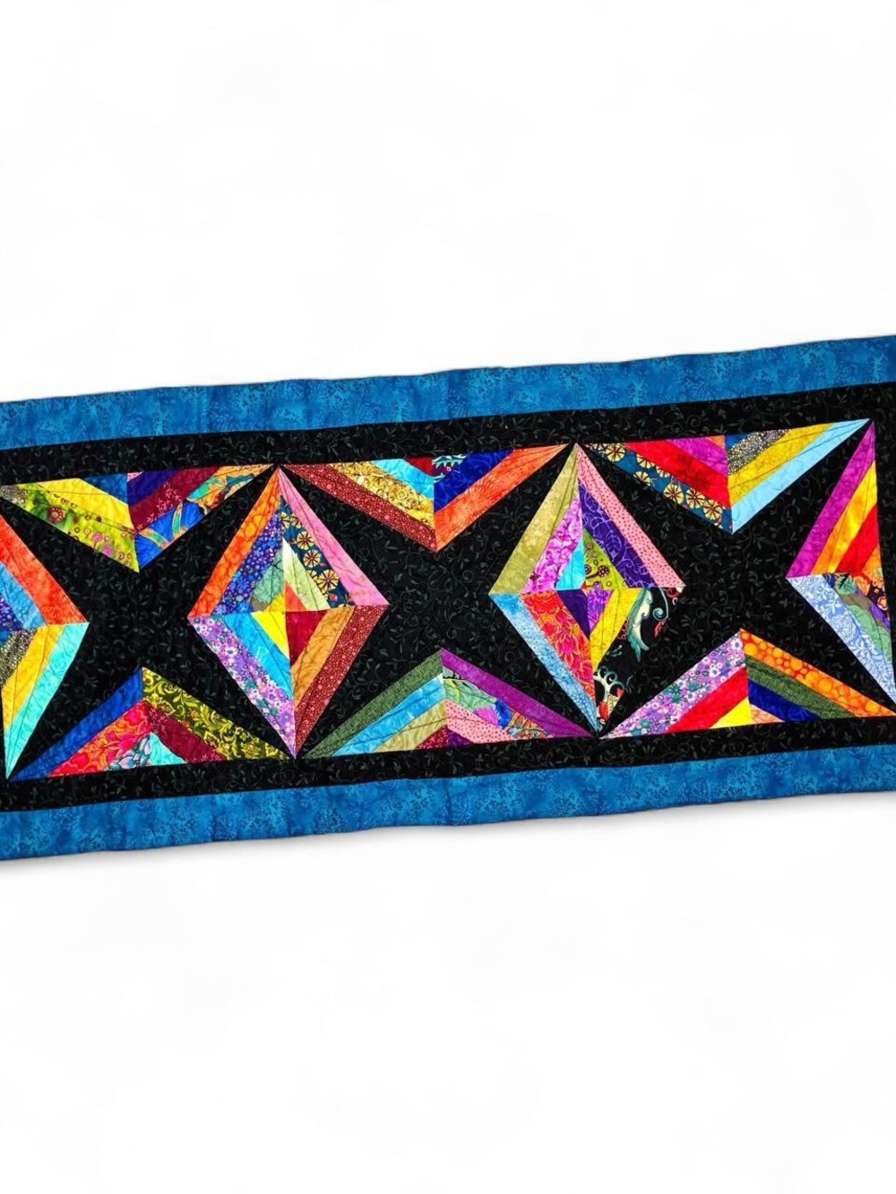 Vintage Handmade Colorful Patchwork Diamond Quilted Table Runner